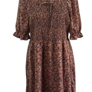 Allegra K 1X Floral Smocked Midi Dress – Cottagecore Puff Sleeve Fall Dress